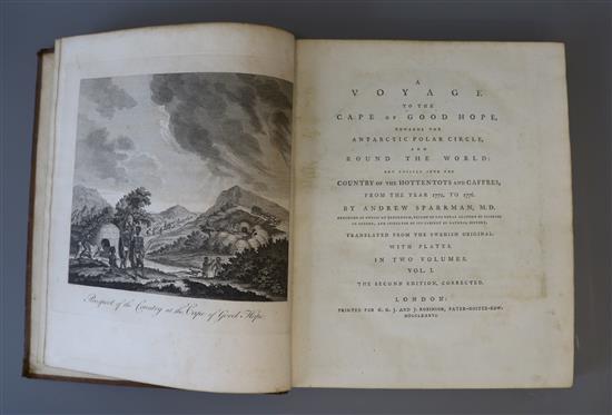 Sparrman, Anders - A Voyage to the Cape of Good Hope, 2nd edition, vol. one only, with folding map (small tear) and 3 plates, G.G.J. an